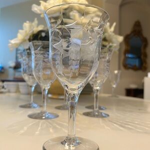Clear Etched Wine Goblets - Set of 6
